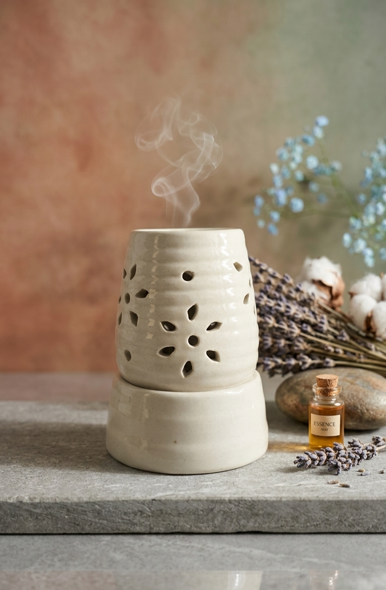 Floral Aroma Diffuser – Handcrafted Ceramic Oil Burner view 2