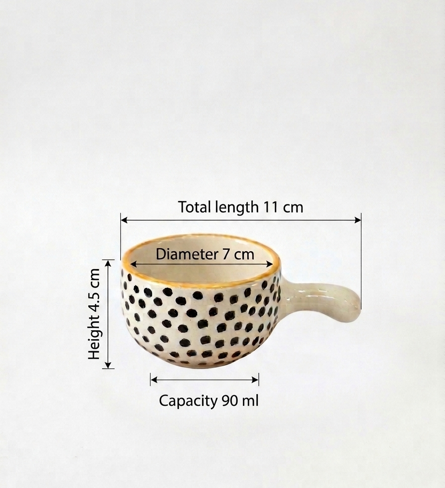 Black Polka Dot Ceramic Dip Bowl with Handle ⚫️ view 3