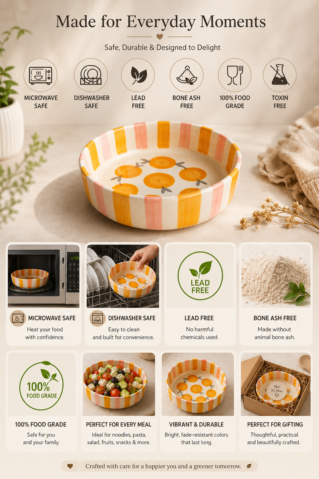 Sunshine Stripes Ceramic Serving Bowl view 5
