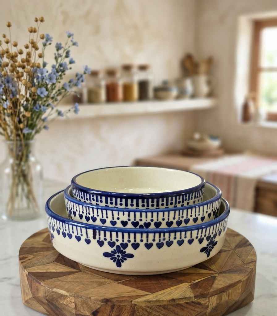 Blue Folk Nested Bowl Set of 3