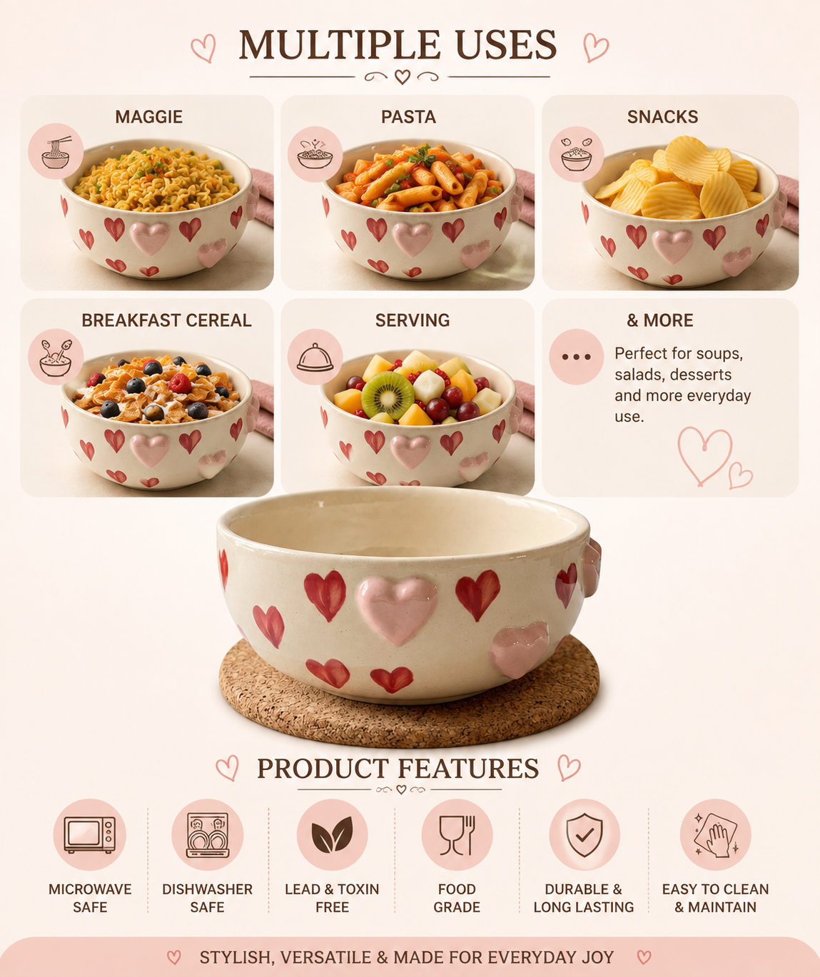 3D Heart Ceramic Bowl ❤️ view 6