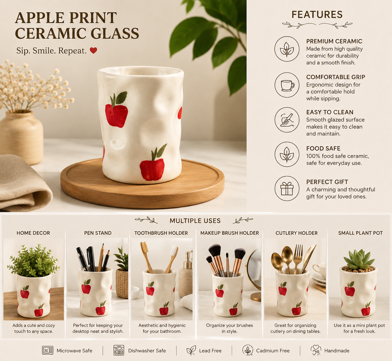 Handcrafted Apple Glass🍎 view 3
