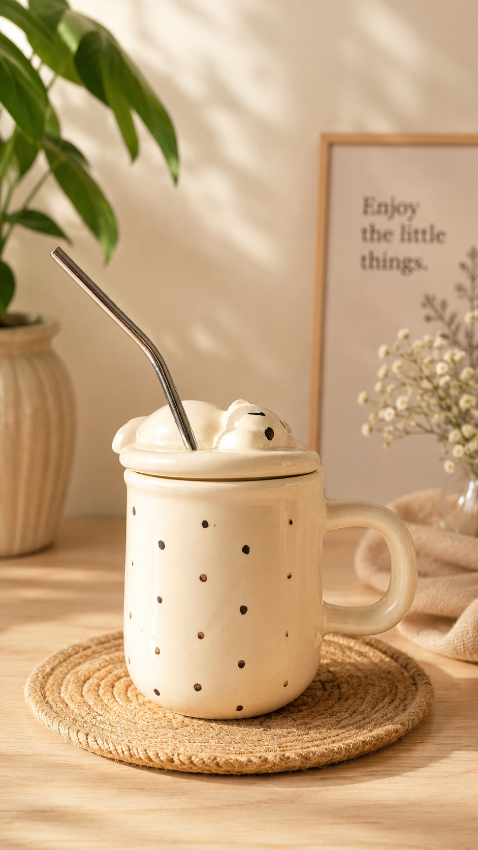 The Sleepy Bear Polka Dot Tumbler with Lid and Straw view 2