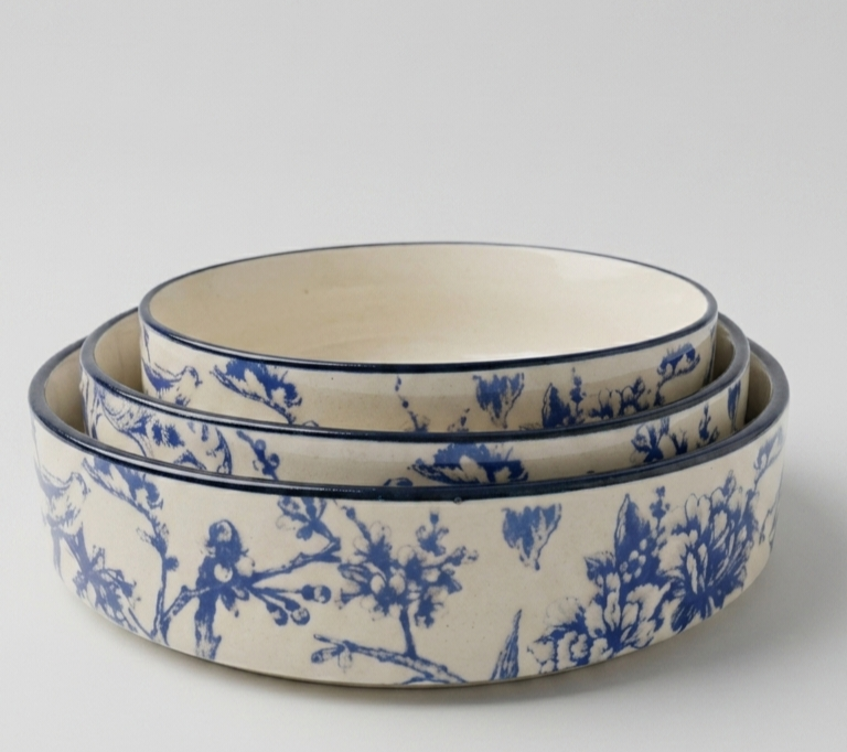 Premium Blue Glazed Nested Bowl Set of 3 view 3