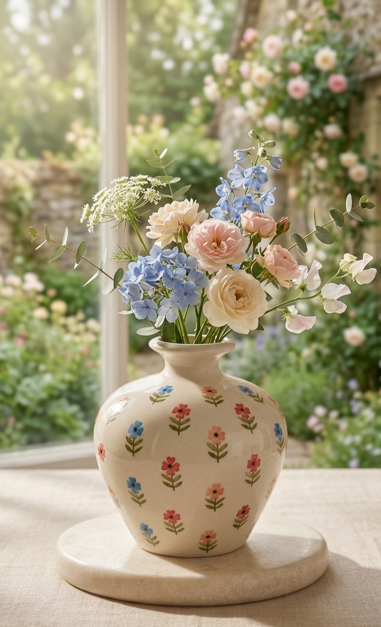 Handcrafted Ceramic Floral Vase -Round large view 2